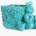 Blue Painted Bunny Tree Trunk Figurine Upcycled Home Decor
