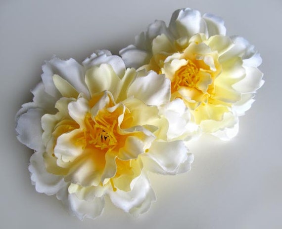 hair silk bows inches 4 Peony  Yellow silk Artificial White   heads Flower