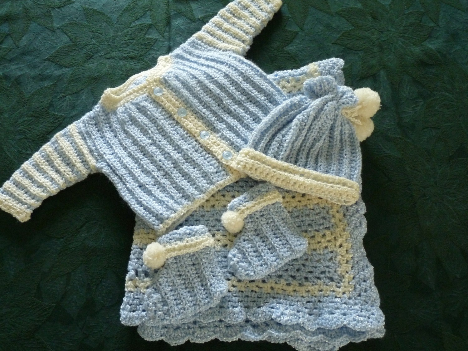 Baby boy crochet sweater jacket hat booties by QUINNYSCROCHET