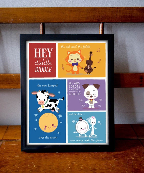 Items similar to Children's Wall Art Nursery Rhyme "Hey Diddle Diddle