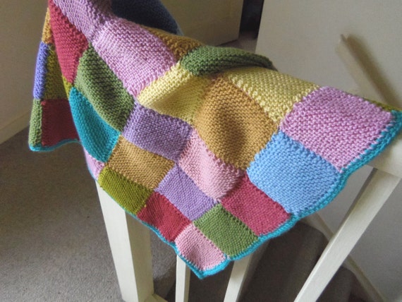 Items similar to Hand Knitted Squares Baby Blanket on Etsy