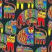 Laurel Burch Feline Cat Fabric on Black Retired Out of Print
