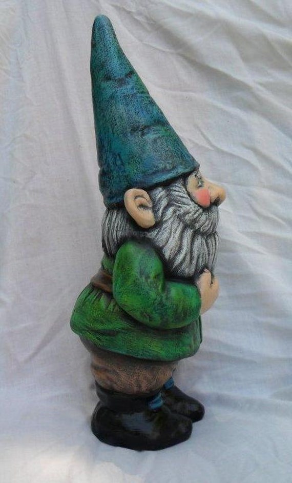 Ceramic Garden Gnome 14 inches hand painted lawn or garden