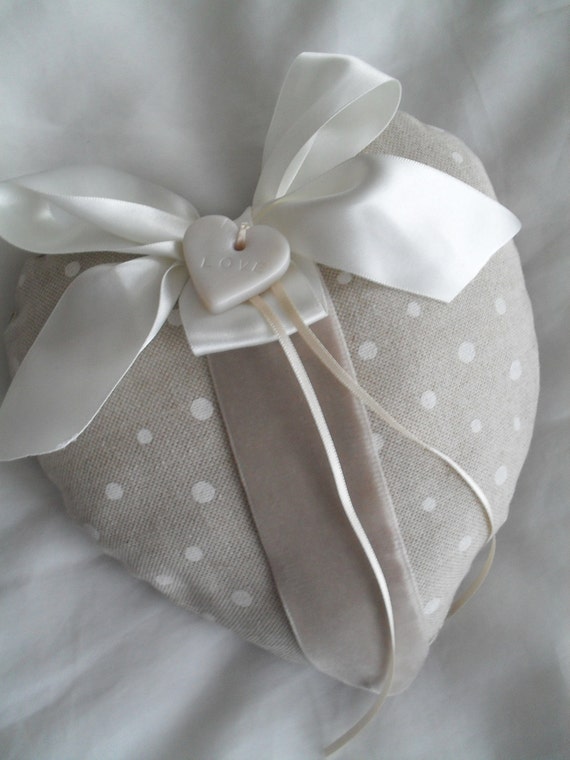 Wedding Ring Pillow Heart shaped with Bow Velvet and Love