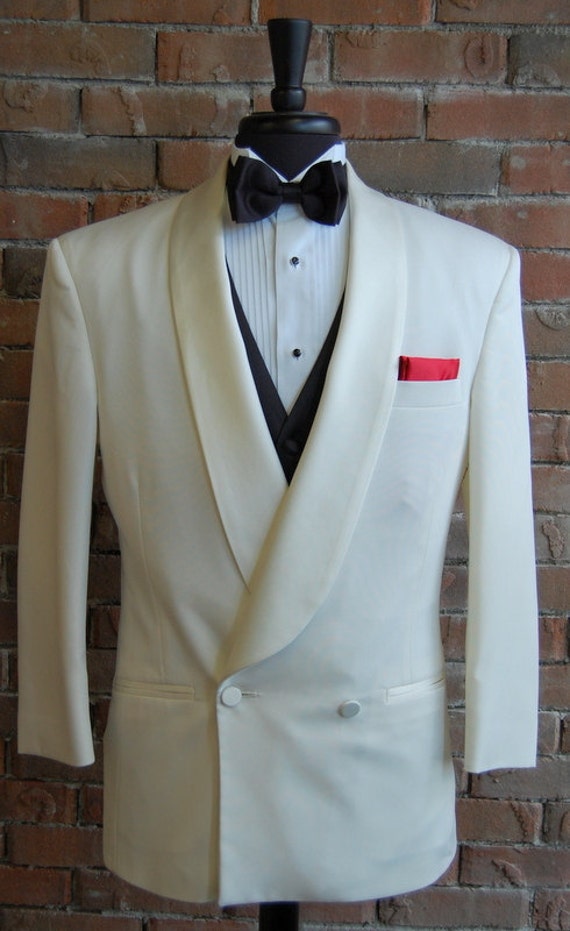 Mens 44L Vintage Classic Ivory Double Breasted Dinner Jacket