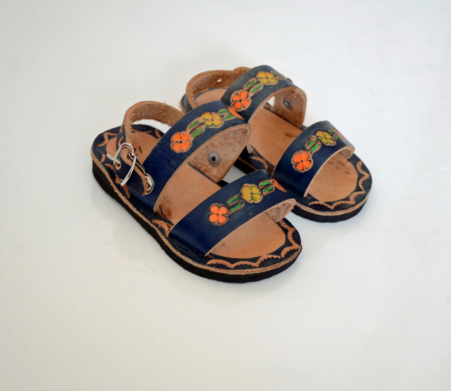 Vintage baby girl/infant mexican leather strap sandals