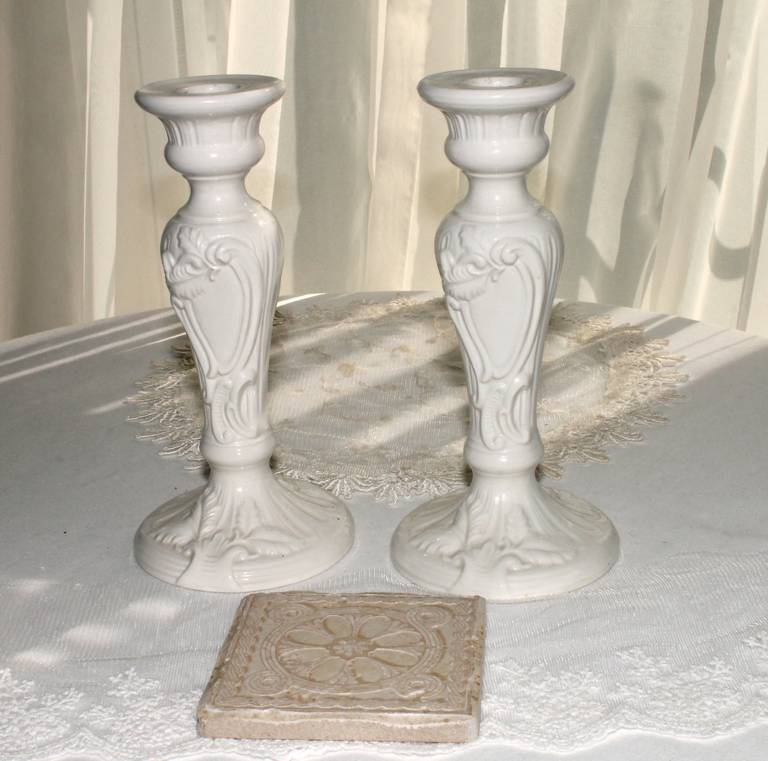 White ceramic candlesticks Made in Italy by RueGenevieveM on Etsy