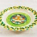 Vintage Plate. Yin Yang Oriental Chinese Japanese Eastern Pattern. Green Yellow White Seventies Psychadellic