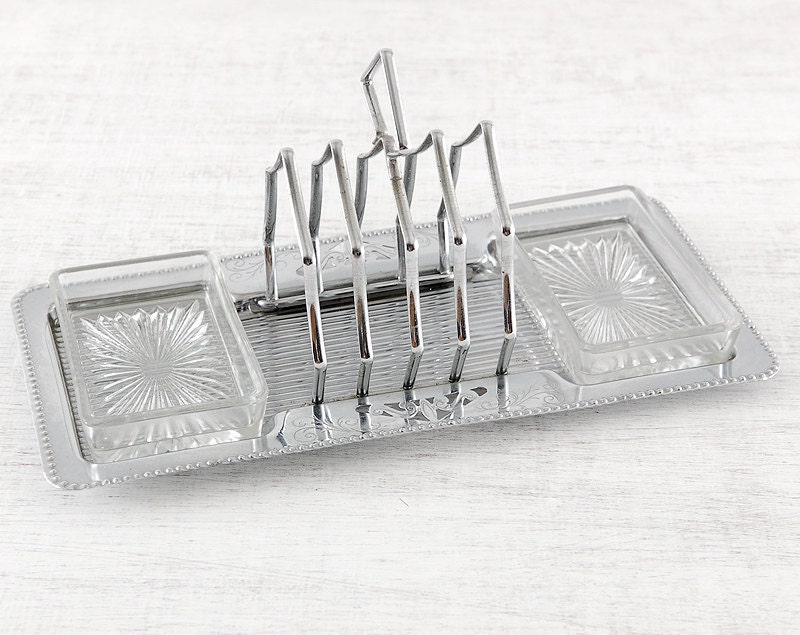 Vintage Toast Rack. Silver Color Breakfast Set. Jam Butter