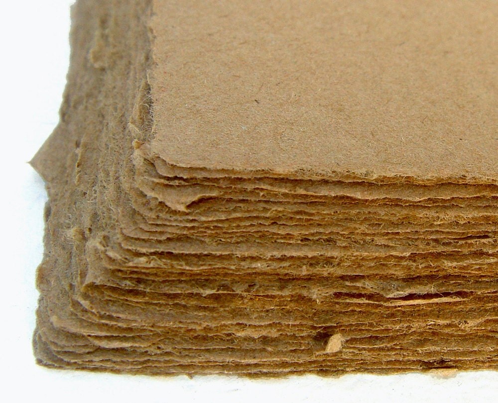 Brown handmade recycled kraft paper 10 small sheets 4.25 x