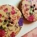 Floral-button earrings, large - studs, 30mm wide, vintage style - wood.