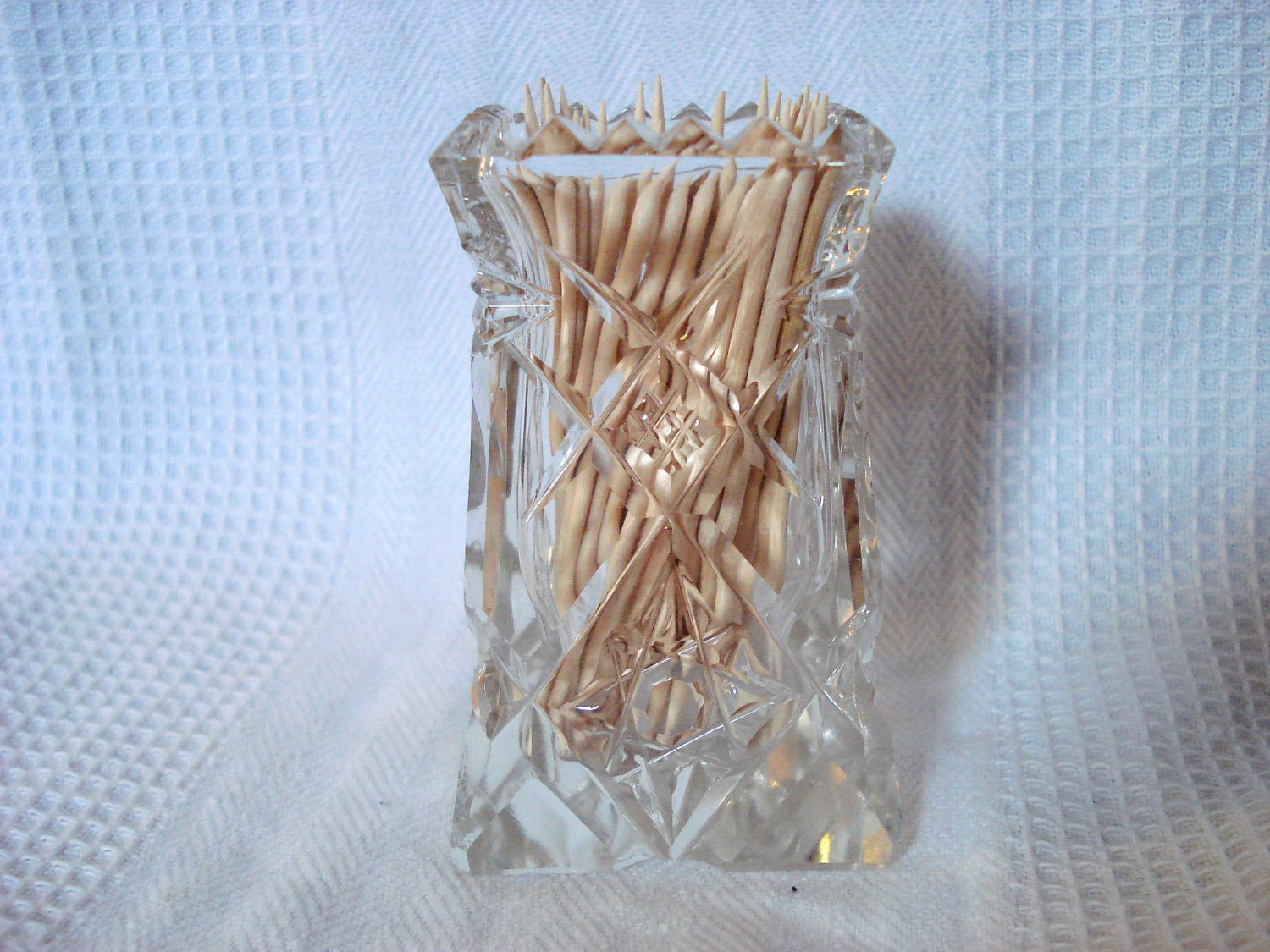 Vintage Cut Glass Toothpick Holder Vase Sparkle Vintage