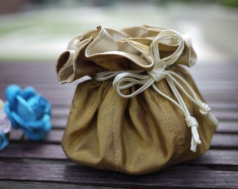 Gold jewelry bag / Traveling jewelry bag /Drawstring Pouch