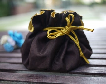 Dark brown jewelry bag / Traveling jewelry bag /Drawstring Pouch