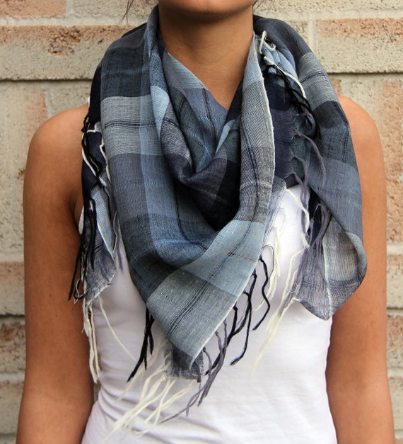 Items similar to Blue Plaid Wool Scarf on Etsy