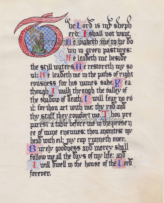 Items similar to Original Illuminated Manuscript Psalm 23 on Etsy