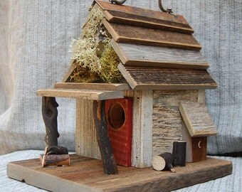 Rustic Birdhouse with Porch - Antique White bird house