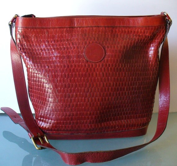 Vintage Fendi Red Woven Leather Feed Bag Purse by EurotrashItaly