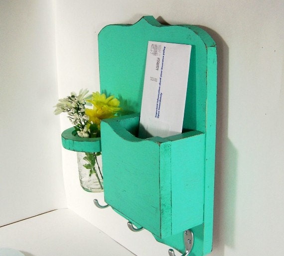 Mail organizer shabby chic floral vase mail holder key