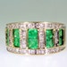 RESERVED - Layaway - First Payment - Estate 14K Gold 3ct Colombian Emeralds/Round & Baguette Diamonds Band Ring - Size 6 1/4