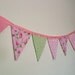 Shabby Chic Fabric Pennant Banner in Romantic Pinks and Greens with Roses and Gingham Check