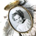Antique mourning locket, gold with black cameo and sweet, sad original photo of young girl