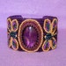 Brilliant Dragonflies - Bead Embroidered Bracelet with Dichroic Fused Glass - purple - violet - gold - red