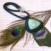 Beadwork Bead Embroidery Pendant Necklace with Agate - PEACOCK - blue - green - red