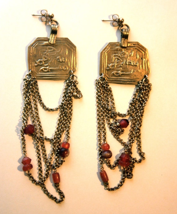 Items similar to Vintage ISLAMIC Gold Earrings with SemiPrecious