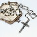 Vintage/Antique necklace Rosary with Virgin Mary in gold leather-like kisslock pouch, made in Italy