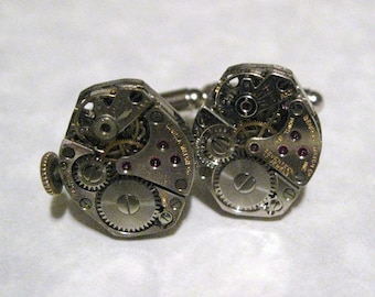 Jeweled Steampunk Watch Movement Cufflinks
