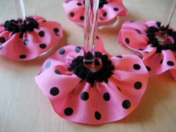 Hot Pink & Black Polka Dots - Wine Skirts - Charms - Set of 4 Il_570xn