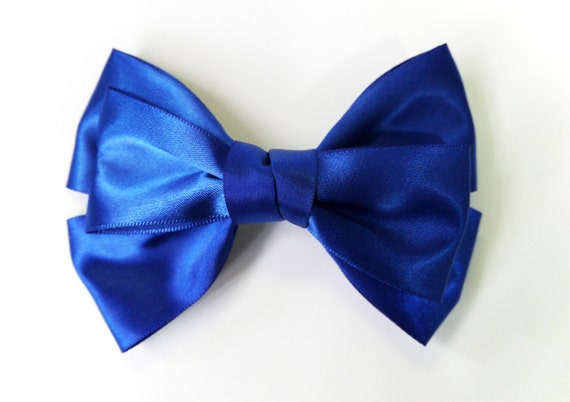 Large Royal Blue Satin Ribbon Bow Hair Clip by lintoon on Etsy
