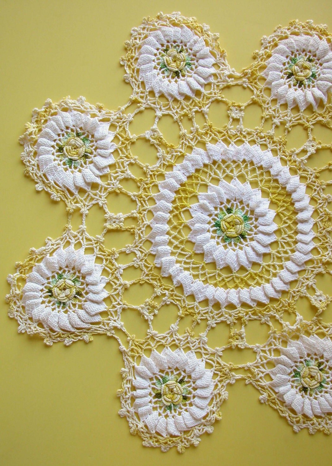 Vintage Crochet Round Table Cover in Spring Colors