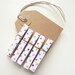 5 x small wooden clothes pegs, white with multi spots