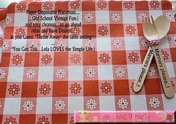 50 PAPER Red Gingham Placemats, Vintage Look, Disposable, Picnic, Party, Cookout, Carnival, Buffet, Festivals, Camping Il_570xn