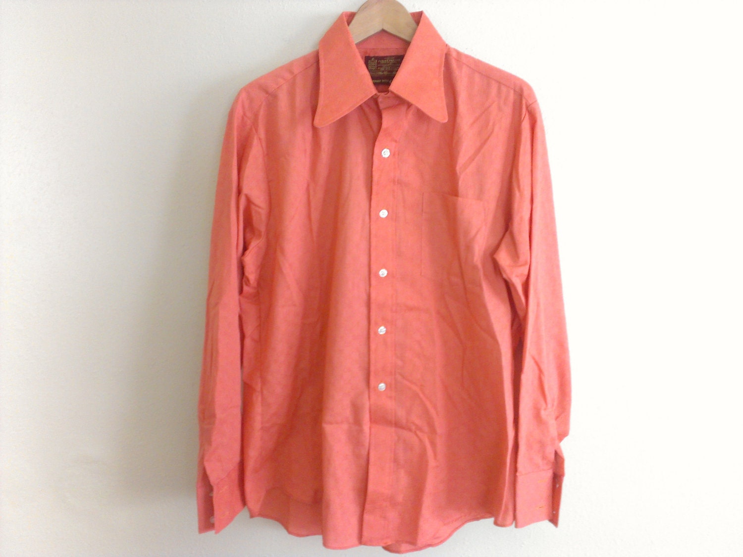 70s vintage men seventies salmon color shirt ok by LAvintageDeals