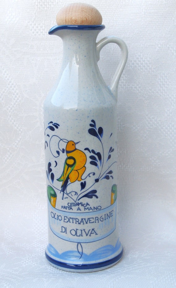 Handmade Ceramic Olive Oil Bottle/Cruet from Tuscany Italy