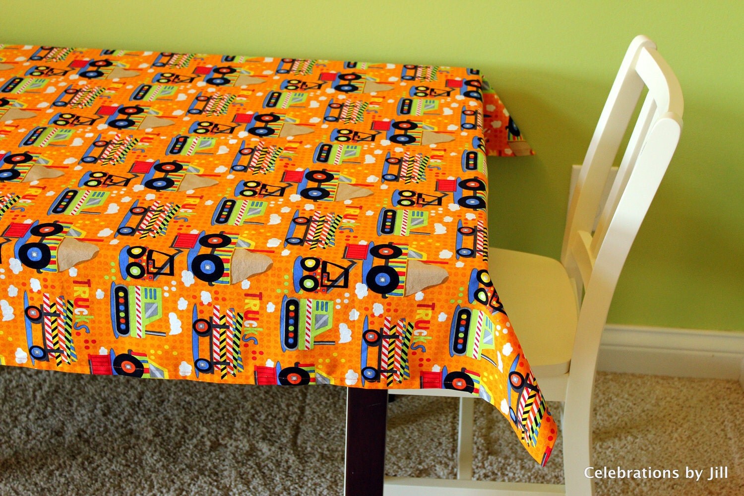 Custom tablecloth construction birthday party kids play
