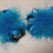 TWO Turquoise Marabou Princess Over the Top Pig Tail Hair Bows Toddler Girl Zebra Glitz Pageant Wear