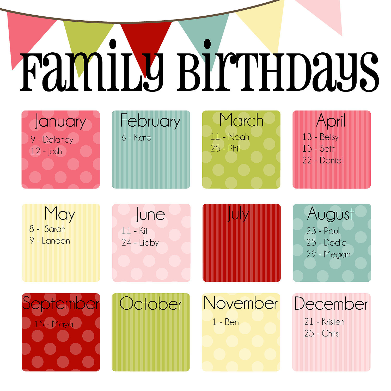 Items Similar To Family Birthday Calendar Digital Copy