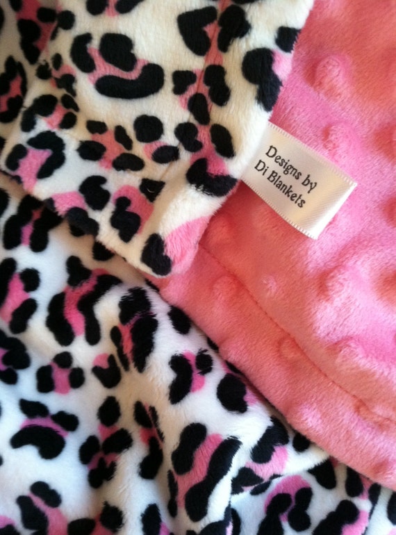 Pink Minky Baby Blanket Leopard Animal by DesignsByDiBlankets