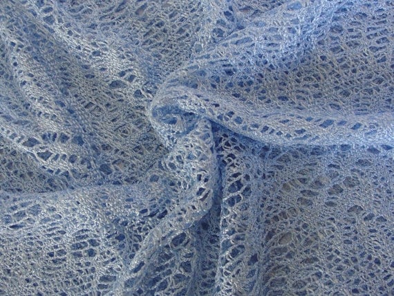 Light blue crochet lace fabric by the yard