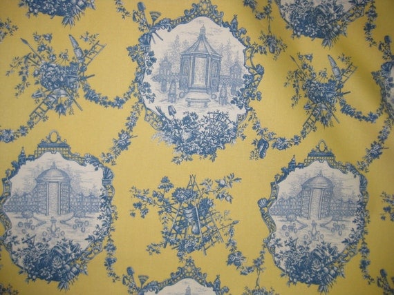 Blue and Yellow Toile Fabric