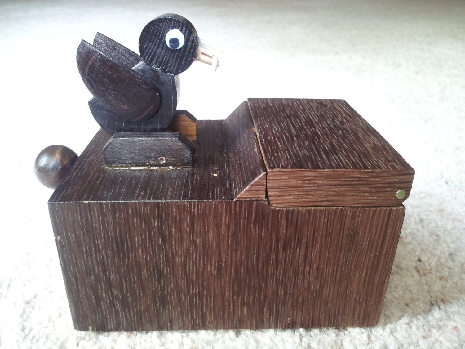 Handmade Wooden Bird Toothpick Dispenser