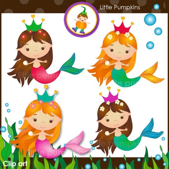 INSTANT DOWNLOAD Mermaid clip art set with sea weed page