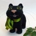Needle felted cat, black cat, green bow