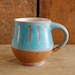 turquoise and copper mug with vertical stripes RESERVED for Joy Gilmour