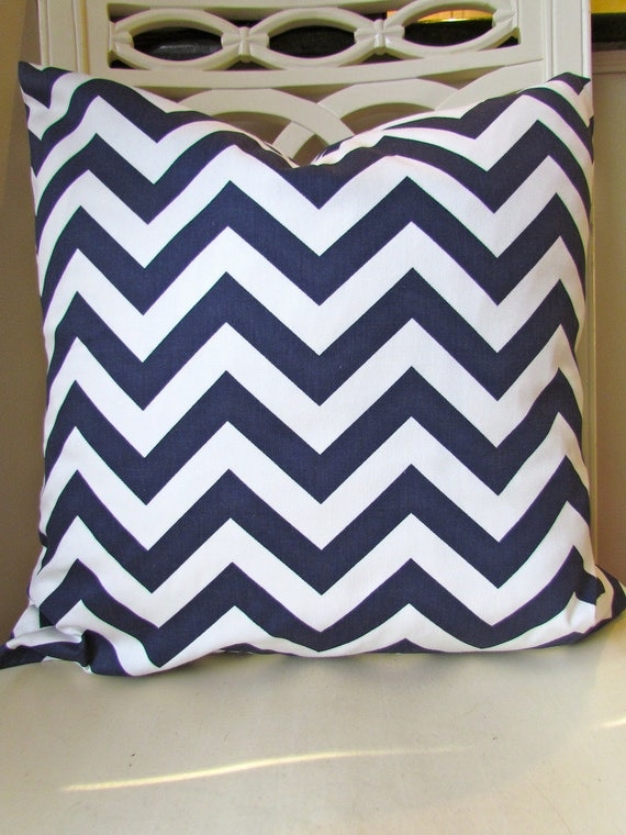 THROW PILLOW COVERS Navy Blue Chevron Pillow by SayItWithPillows