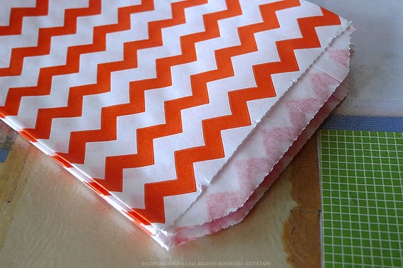 Medium Thin ORANGE CHEVRON Paper bags 5 x 7.5 - Set of 20 FLAT zigzag paper bags Il_570xn